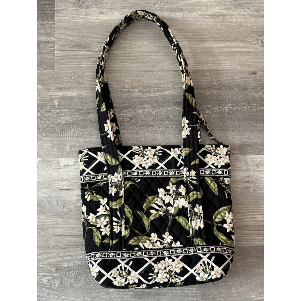 Retired Vera Bradley Black Jasmine Floral Quilted Medium Tote & Makeup Bag EUC - Picture 6 of 16